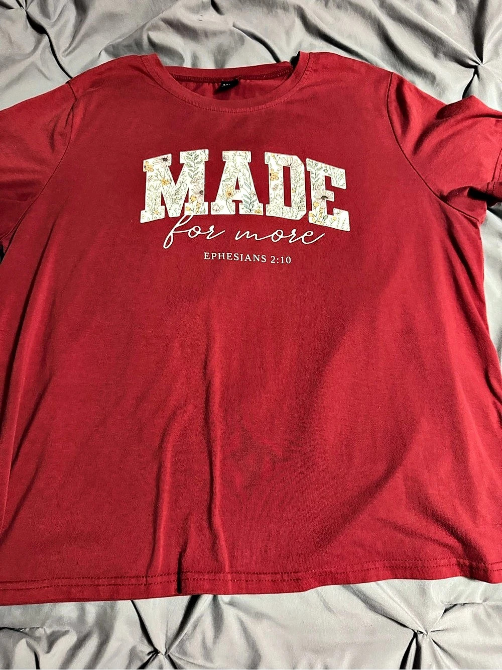 SHEIN Made For More Floral Print Christian Shirt Red XL